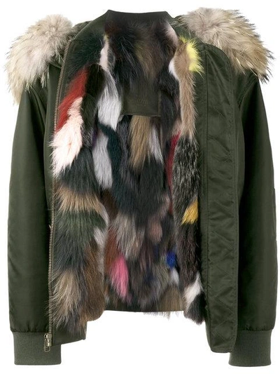 Shop Mr & Mrs Italy Multi Coloured Fur Lined Bomber Jacket In Green
