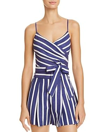 Shop Alice And Olivia Alice + Olivia Rayna Striped Tie-front Cropped Top In Oasis Stripe