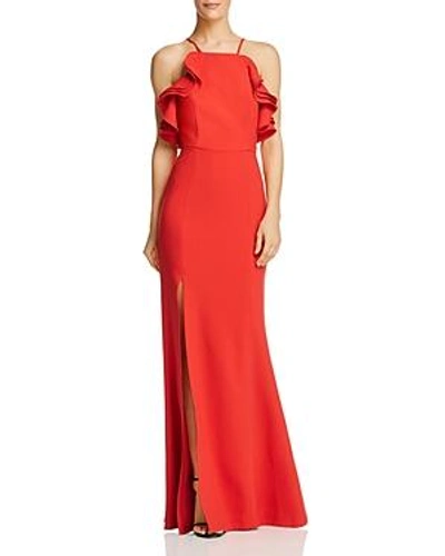Shop C/meo Collective Outline Ruffle-trimmed Crepe Gown In Cherry