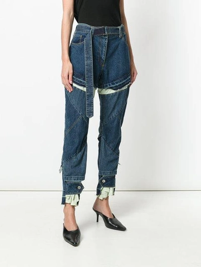 Shop Sacai Distressed Slim-fit Jeans In Blue