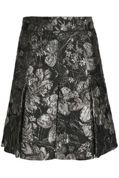 Shop Dolce & Gabbana Pleated Brocade Mini Skirt In Gunmetal