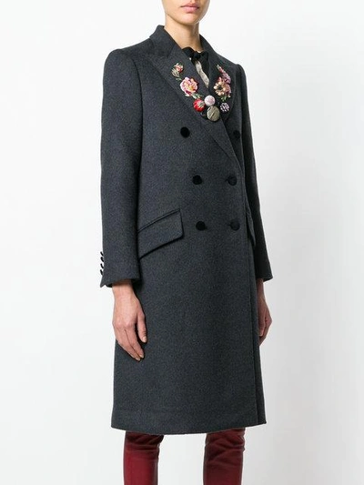 Shop Dolce & Gabbana Floral And Gem Detailed Double Breasted Coat - Grey