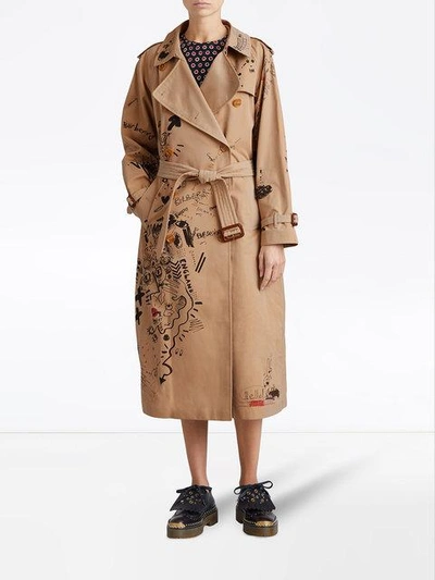 Shop Burberry Sketch Print Trench Coat - Brown