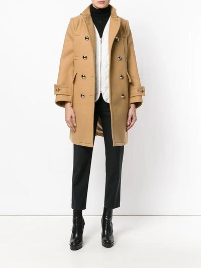 Shop Sacai Double Breasted Pea Coat In Brown