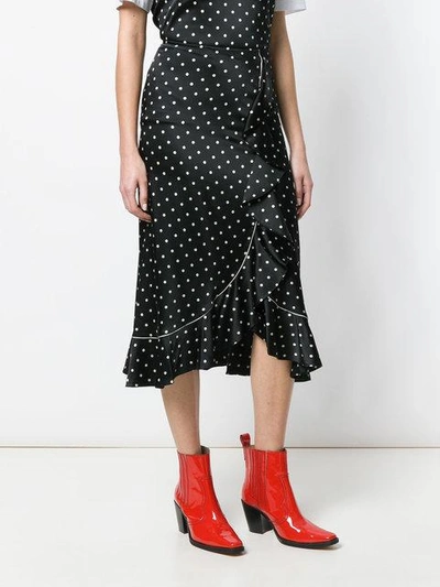 Shop Ganni Asymmetric Ruffle Detail Spotted Skirt In Black
