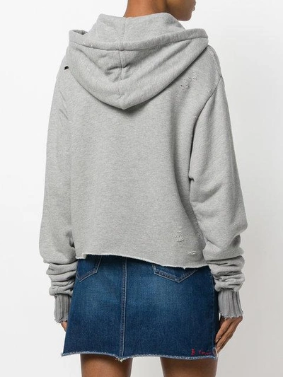 Shop Amiri Logo Print Cropped Hoodie In Grey
