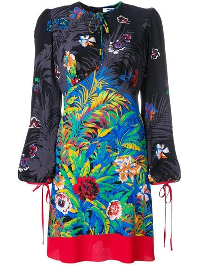 Shop Msgm Floral Printed Dress - Multicolour