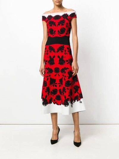 Shop Alexander Mcqueen Off-shoulder Floral Midi Dress - Multicolour