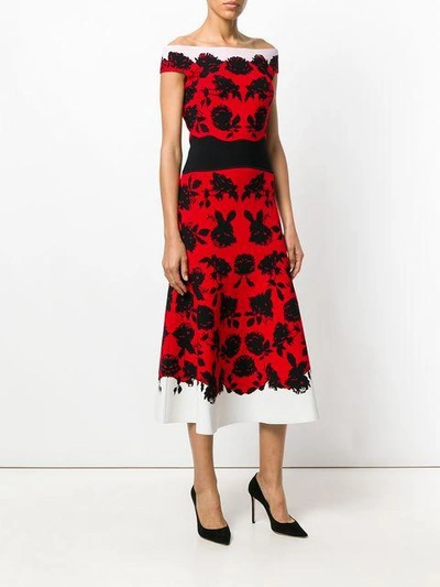 Shop Alexander Mcqueen Off-shoulder Floral Midi Dress - Multicolour