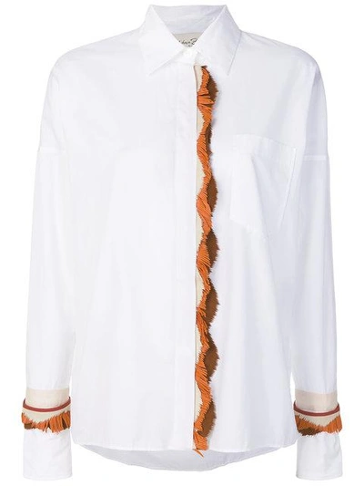 Shop Antonia Zander Fringed Leather Trim Shirt - White