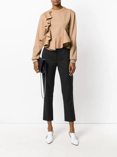 Shop Givenchy Frill Flared Knitted Top In Brown
