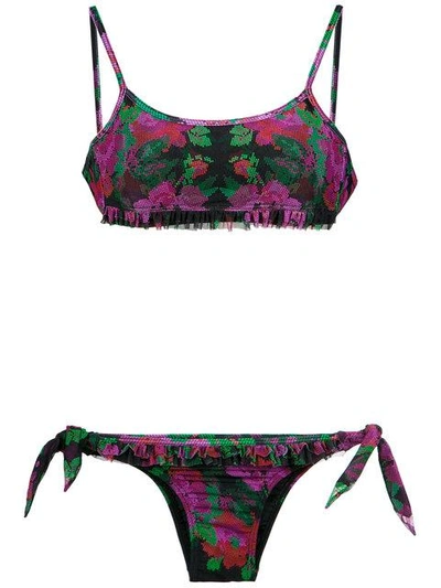 Shop Amir Slama Floral Print Bikini Set In Pink