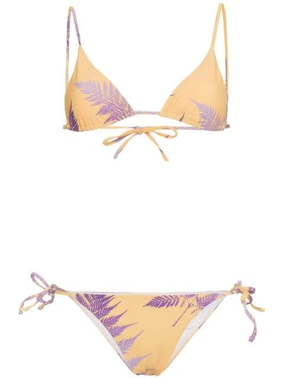 Shop Double Rainbouu Gold Class Triangle Bikini With Palm Print In Yellow