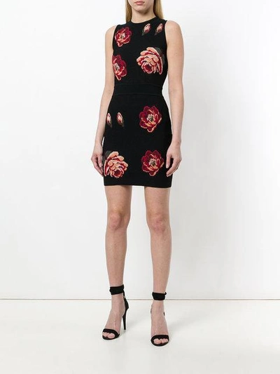 Shop Alexander Mcqueen Rose Tapestry Mini Knit Dress - Black