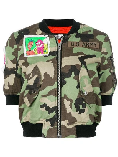 Shop Jeremy Scott Camouflage Cropped Bomber Jacket In Green