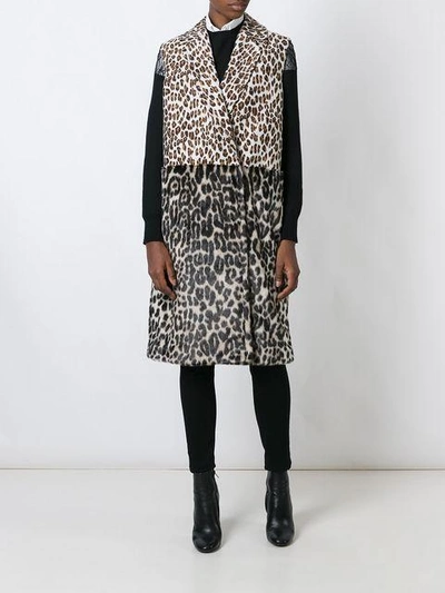 Shop Stella Mccartney Sleeveless Leopard Print Coat - Brown