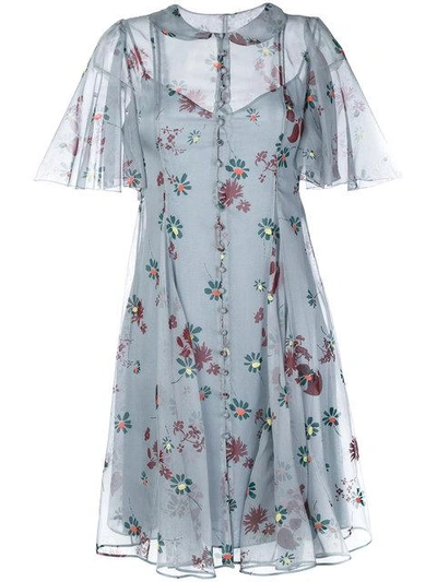 Shop Valentino Flowers Fall Dress - Blue