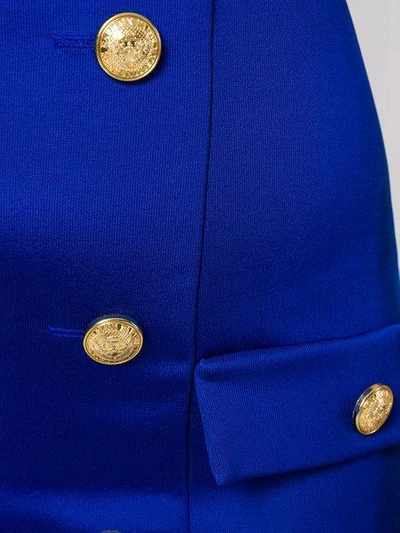 Shop Balmain Embossed Button Dress In Blue