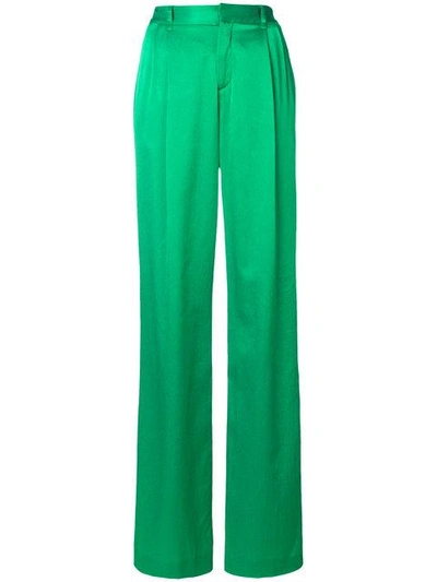 Shop Attico Satin Palazzo Pants In Green