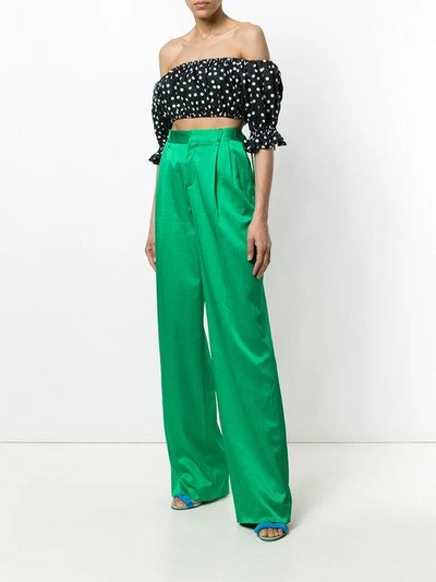 Shop Attico Satin Palazzo Pants In Green