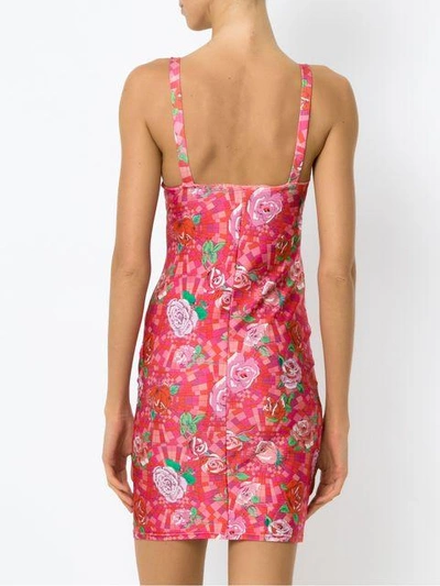 Shop Amir Slama Floral Print Fitted Dress In Pink