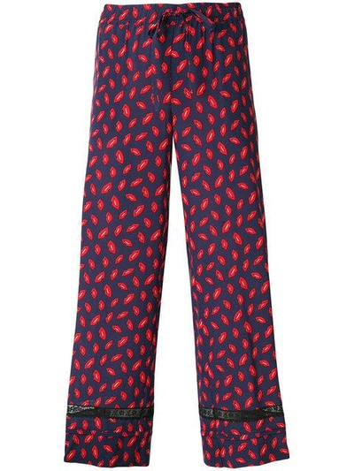 Shop P.a.r.o.s.h Lips Print Trousers In Blue