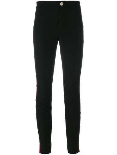Shop Gucci Buttoned Web Side Panel Skinny Trousers In Black