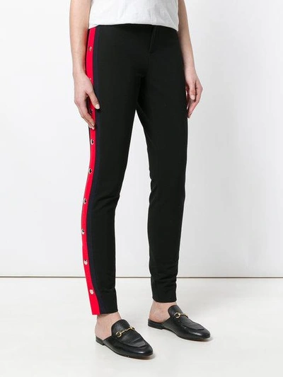 Shop Gucci Buttoned Web Side Panel Skinny Trousers In Black