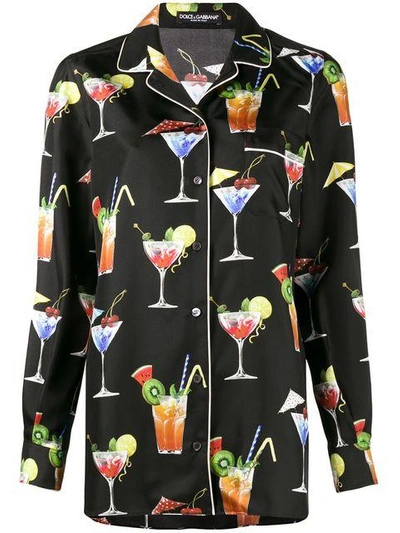 Shop Dolce & Gabbana Cocktail Printed Pyjama Shirt In Black