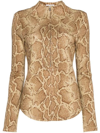 Shop Chloé Python Print Silk Jersey Top - Nude & Neutrals