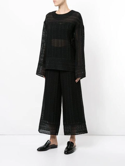 Shop Goen J Yarn-overlaid Organza Wide-leg Trousers In Black