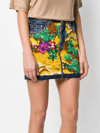 Shop Dsquared2 Hawaiian Print Denim Skirt