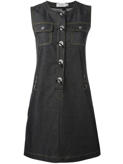 Shop Coach Front Placket Denim Dress In Black