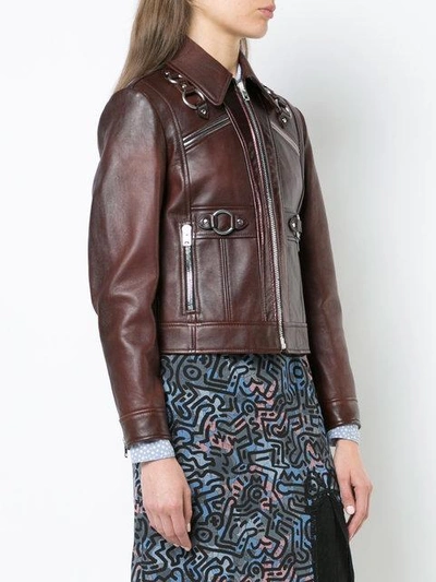 Shop Coach Harness Detail Leather Jacket In Brown