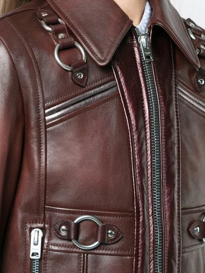 Shop Coach Harness Detail Leather Jacket In Brown