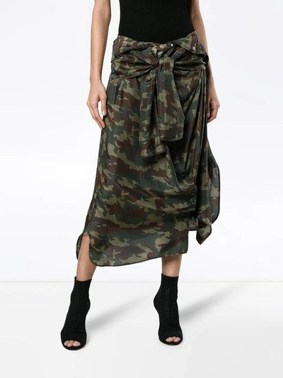 Shop Faith Connexion Silk Camouflage Skirt With Waist Tie In Green
