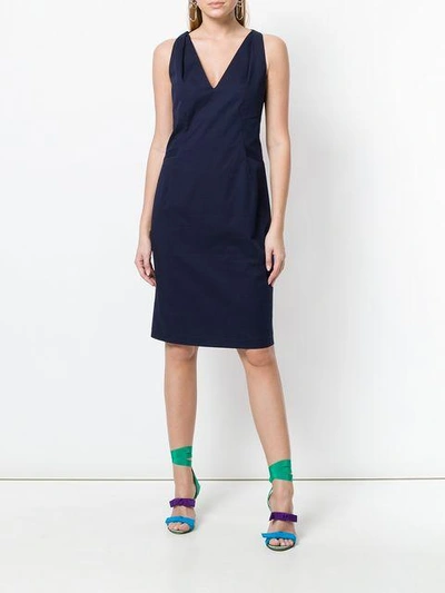 Shop Pinko Fitted Midi Dress - Blue