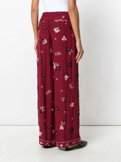 Shop Valentino Floral Embroidered Palazzo Pants In Red