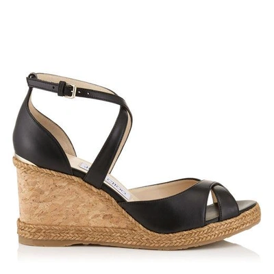 Shop Jimmy Choo Alanah 80 Black Nappa Leather Wedges With Braid Trim