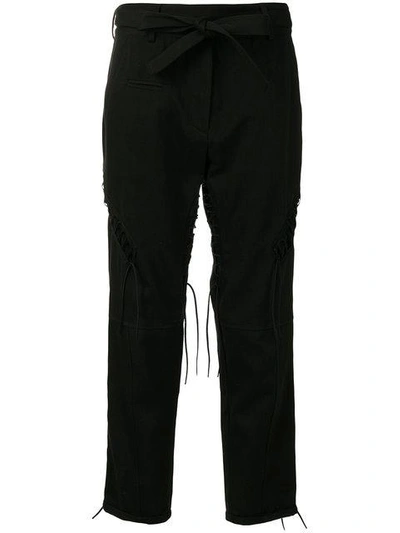 Shop Saint Laurent Belted Cropped Trousers In Black