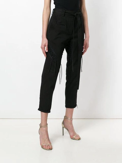 Shop Saint Laurent Belted Cropped Trousers In Black