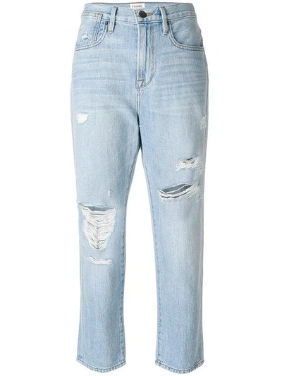 Shop Frame Distressed Cropped Jeans - Blue