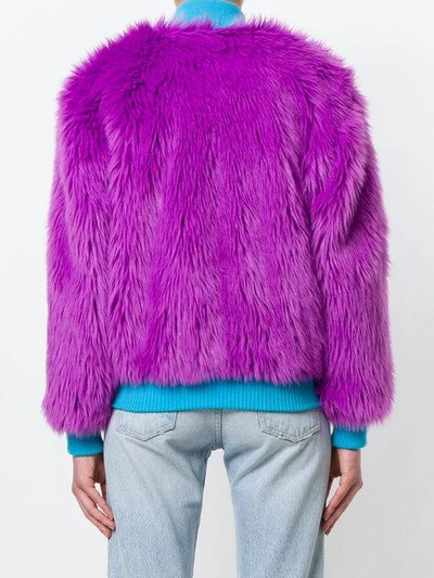 Shop Alberta Ferretti Faux Fur Bomber Jacket - Pink
