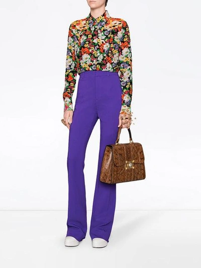 Shop Gucci Stretch Viscose Skinny Flare Trousers In 5076 Viola