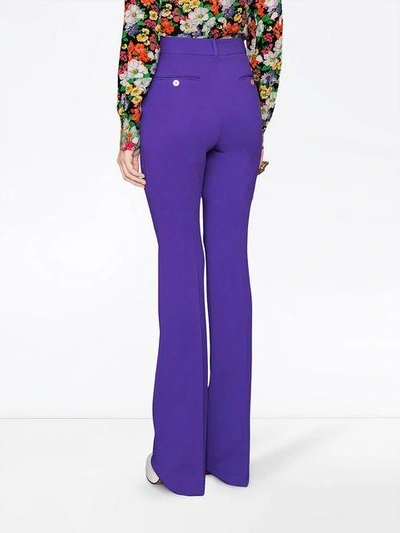 Shop Gucci Stretch Viscose Skinny Flare Trousers In 5076 Viola