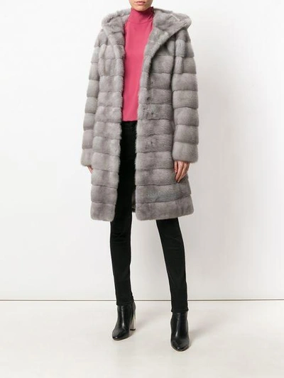 Shop Liska Valencia Hooded Fur Coat In Grey