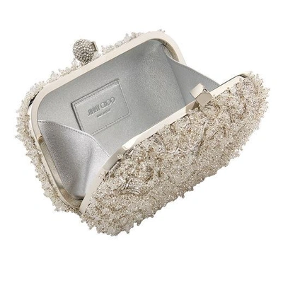 Shop Jimmy Choo Cloud Silver Leopard Motif Crystal Embroidery Box Clutch Bag In Silver/crystal