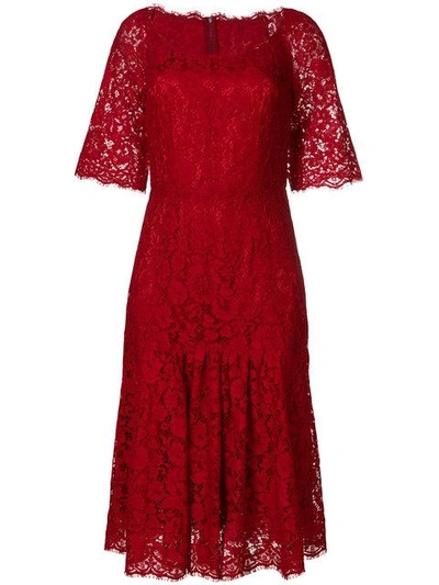 Shop Dolce & Gabbana Lace Midi Dress In Red