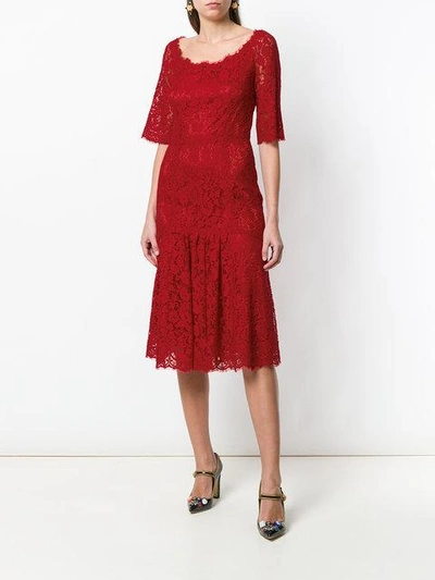 Shop Dolce & Gabbana Lace Midi Dress In Red