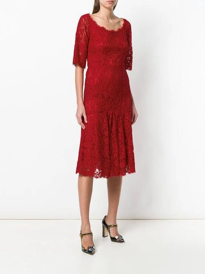 Shop Dolce & Gabbana Lace Midi Dress In Red